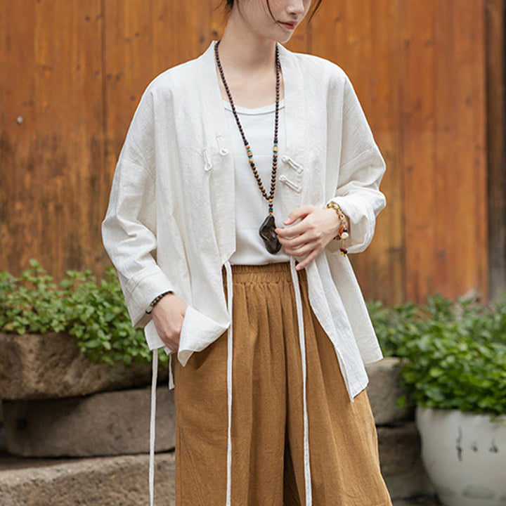Camicia con motivo hanfu e bottoni a Buddha Stones, in ramiè e lino - image 7