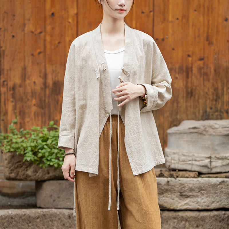 Camicia con motivo hanfu e bottoni a Buddha Stones, in ramiè e lino - image 14