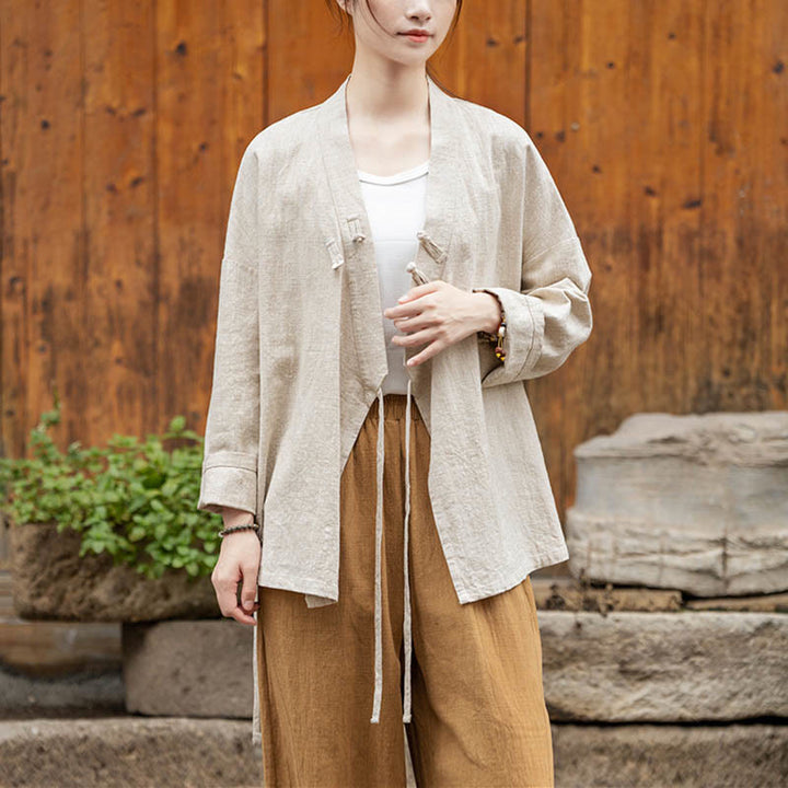 Camicia con motivo hanfu e bottoni a Buddha Stones, in ramiè e lino - image 14
