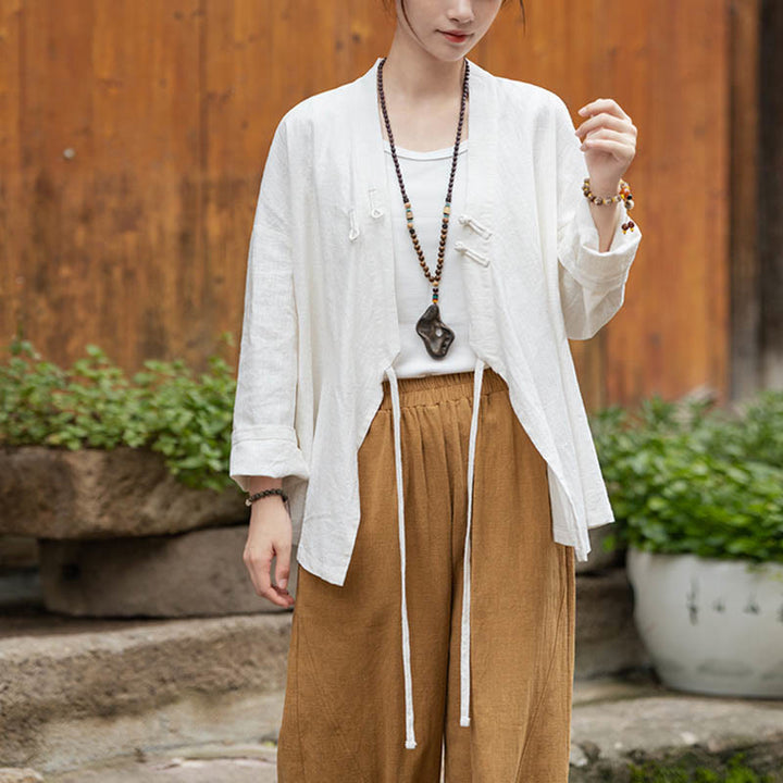 Camicia con motivo hanfu e bottoni a Buddha Stones, in ramiè e lino - image 11