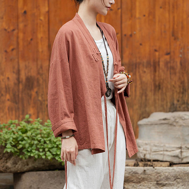 Camicia con motivo hanfu e bottoni a Buddha Stones, in ramiè e lino - image 20
