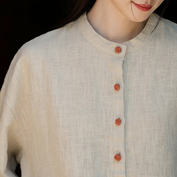 Camicetta a maniche lunghe con bottoni larghi e tinta unita , Buddha Stones - image 20