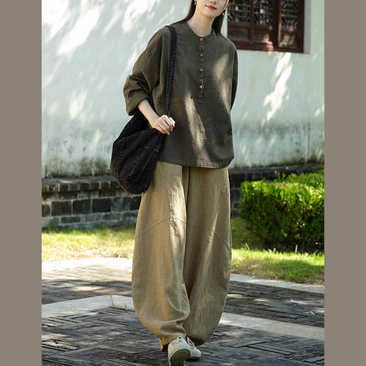 Camicetta a maniche lunghe con bottoni larghi e tinta unita , Buddha Stones - image 26