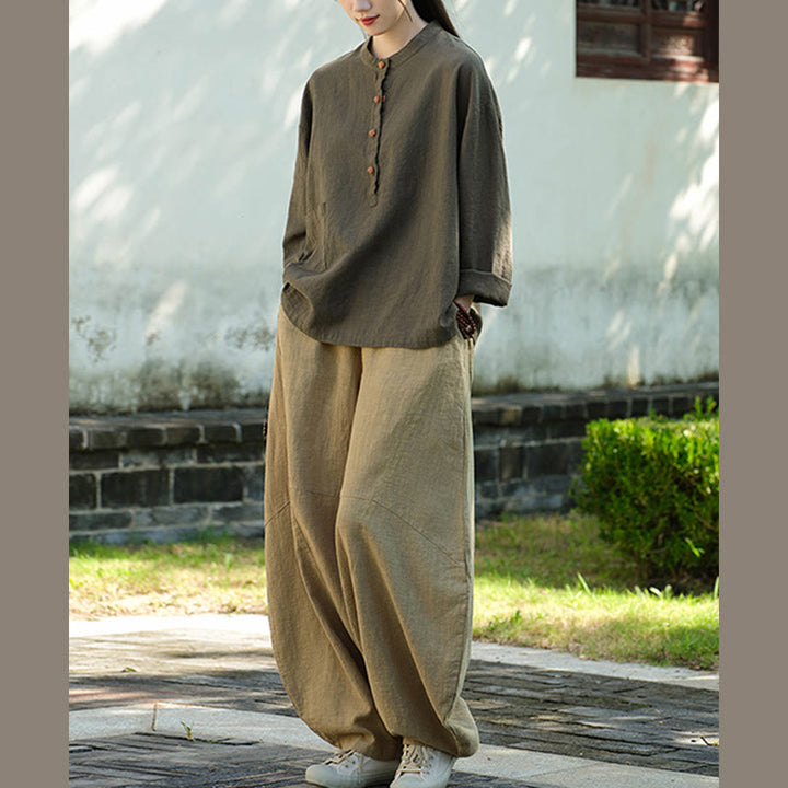 Camicetta a maniche lunghe con bottoni larghi e tinta unita , Buddha Stones - image 27