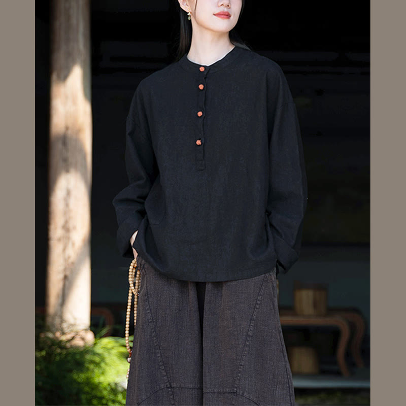 Camicetta a maniche lunghe con bottoni larghi e tinta unita , Buddha Stones - image 31