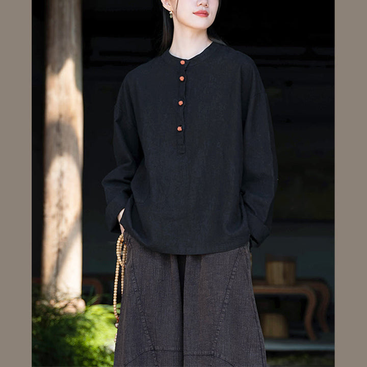 Camicetta a maniche lunghe con bottoni larghi e tinta unita , Buddha Stones - image 31