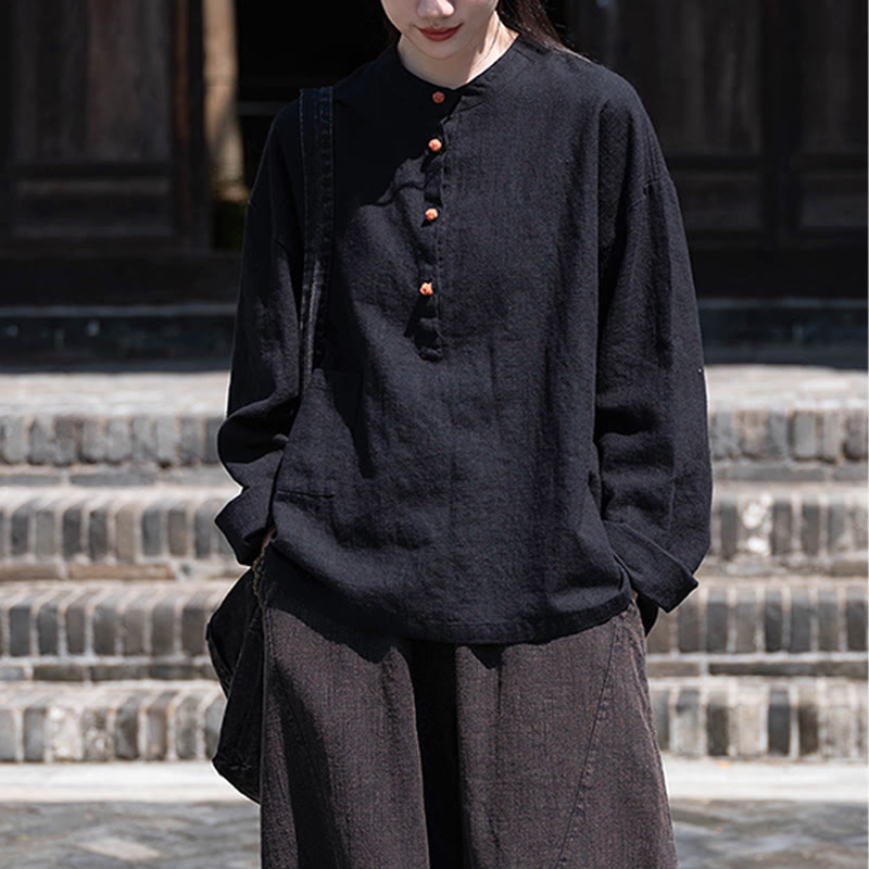 Camicetta a maniche lunghe con bottoni larghi e tinta unita , Buddha Stones - image 29