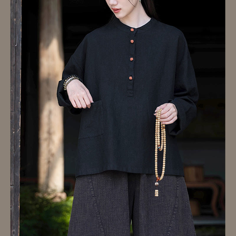 Camicetta a maniche lunghe con bottoni larghi e tinta unita , Buddha Stones - image 33