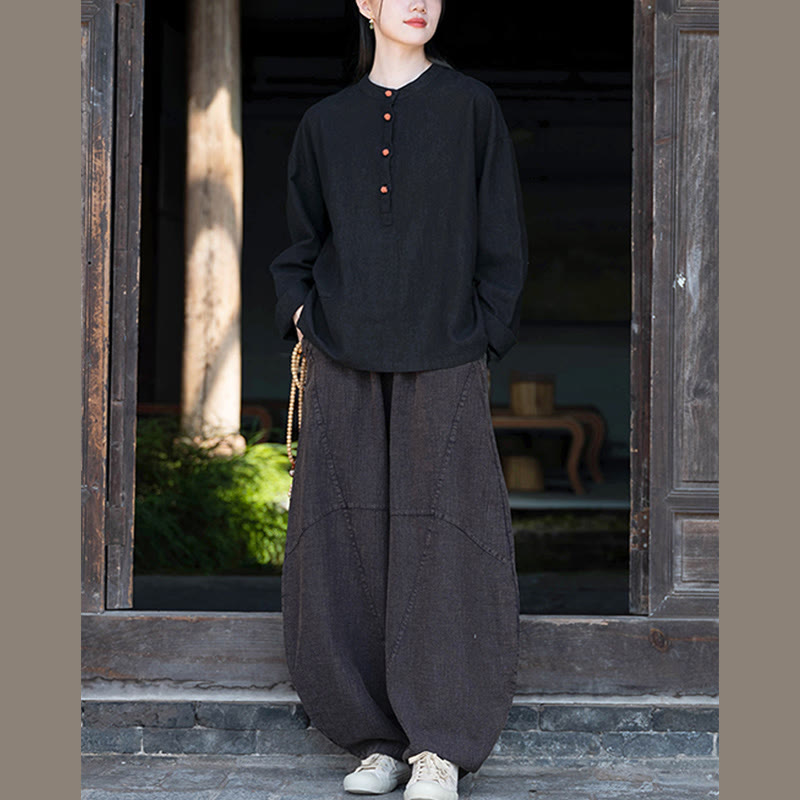 Camicetta a maniche lunghe con bottoni larghi e tinta unita , Buddha Stones - image 37