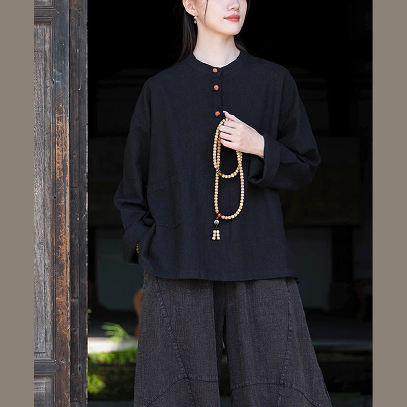 Camicetta a maniche lunghe con bottoni larghi e tinta unita , Buddha Stones - image 35