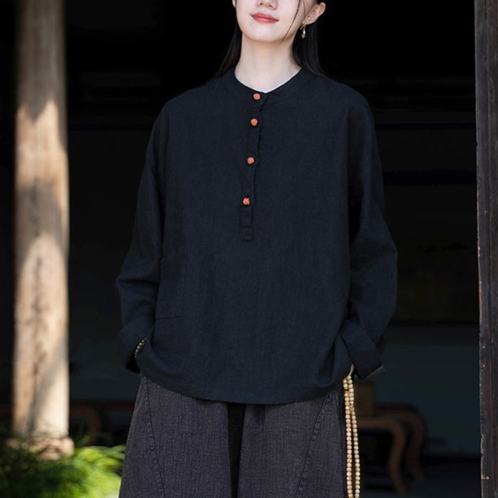 Camicetta a maniche lunghe con bottoni larghi e tinta unita , Buddha Stones - image 34