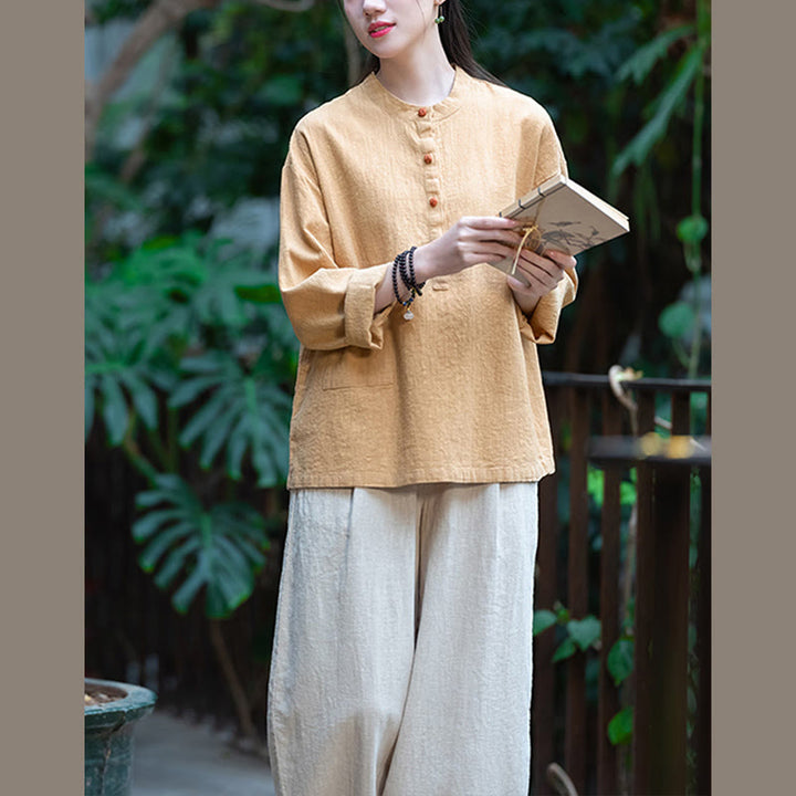 Camicetta a maniche lunghe con bottoni larghi e tinta unita , Buddha Stones - image 43