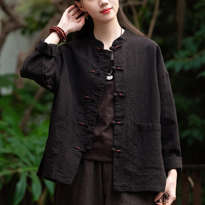 Camicia con bottoni a forma di rana Buddha Stones, abbigliamento da meditazione zen, giacca in cotone e lino - image 17