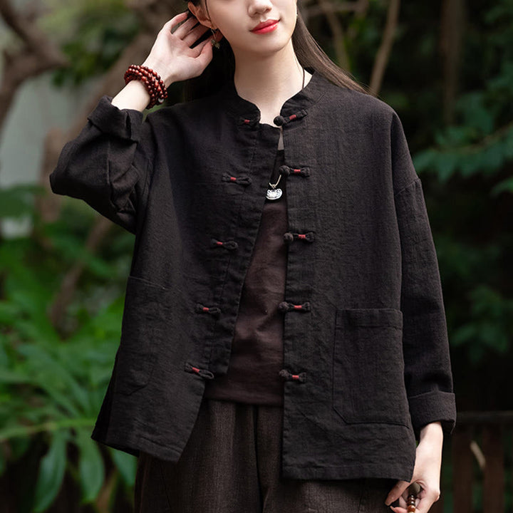 Camicia con bottoni a forma di rana Buddha Stones, abbigliamento da meditazione zen, giacca in cotone e lino - image 17