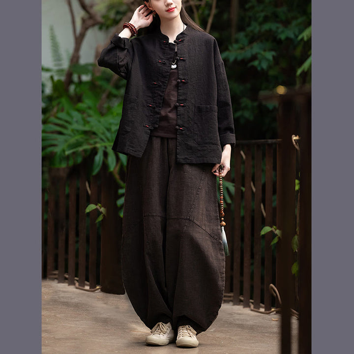 Camicia con bottoni a forma di rana Buddha Stones, abbigliamento da meditazione zen, giacca in cotone e lino - image 18