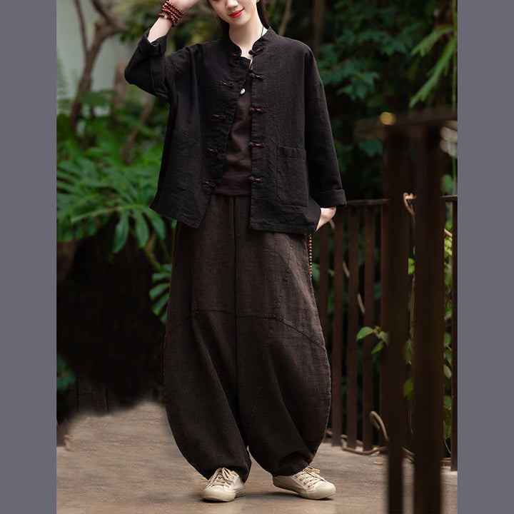 Camicia con bottoni a forma di rana Buddha Stones, abbigliamento da meditazione zen, giacca in cotone e lino - image 20