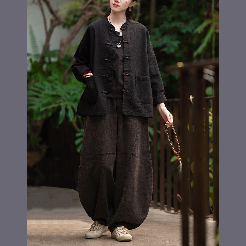 Camicia con bottoni a forma di rana Buddha Stones, abbigliamento da meditazione zen, giacca in cotone e lino - image 19