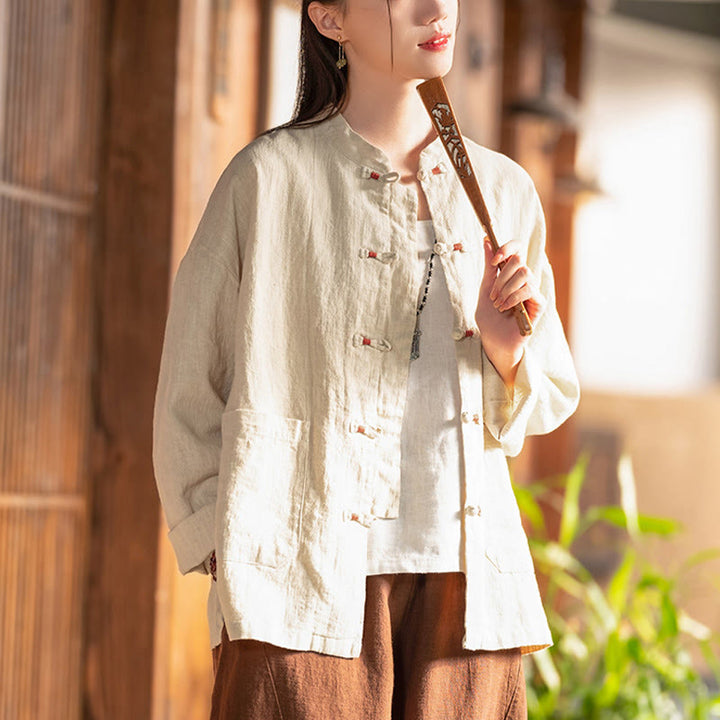 Camicia con bottoni a forma di rana Buddha Stones, abbigliamento da meditazione zen, giacca in cotone e lino - image 4