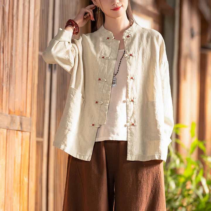 Camicia con bottoni a forma di rana Buddha Stones, abbigliamento da meditazione zen, giacca in cotone e lino - image 5