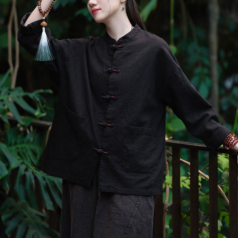 Camicia con bottoni a forma di rana Buddha Stones, abbigliamento da meditazione zen, giacca in cotone e lino - image 15