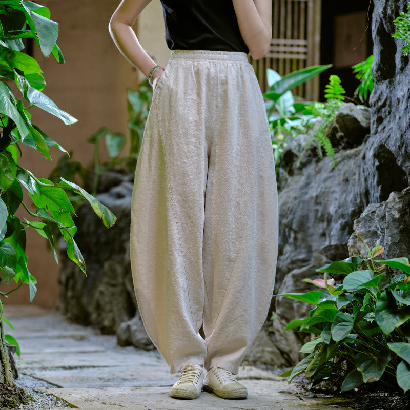 Pantaloni harem yoga larghi tinta unita con tasche Buddha Stones - Beige, US2-8/10, UK/AU6-12/14, EU34-40/42 (F) - image 7