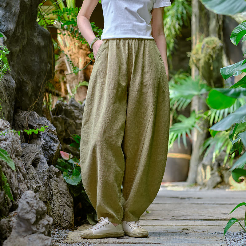 Pantaloni harem yoga larghi tinta unita con tasche Buddha Stones - Cachi, US2-8/10, UK/AU6-12/14, EU34-40/42 (F) - image 0