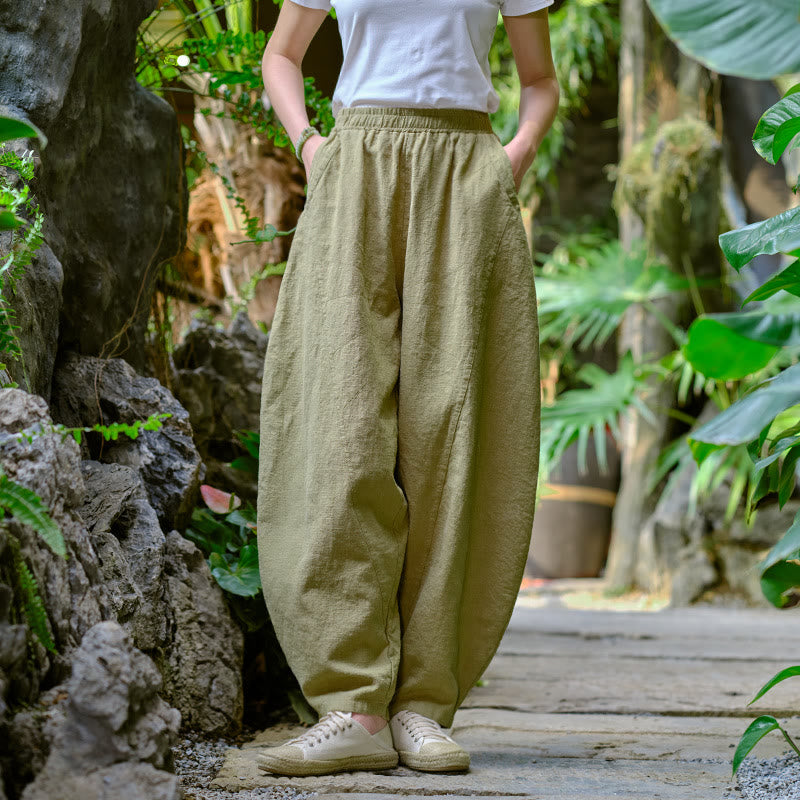 Pantaloni harem yoga larghi tinta unita con tasche Buddha Stones - image 1