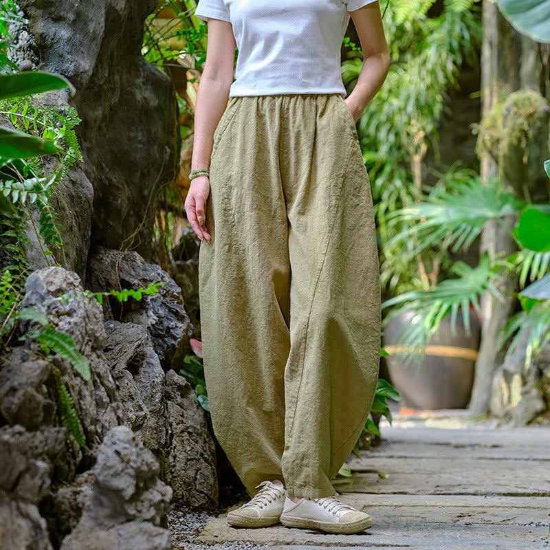Pantaloni harem yoga larghi tinta unita con tasche Buddha Stones - image 3