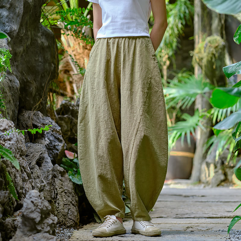Pantaloni harem yoga larghi tinta unita con tasche Buddha Stones - image 5