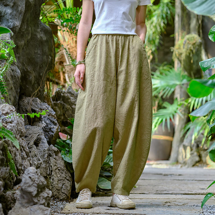 Pantaloni harem yoga larghi tinta unita con tasche Buddha Stones - image 4