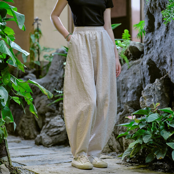 Pantaloni harem yoga larghi tinta unita con tasche Buddha Stones - image 9