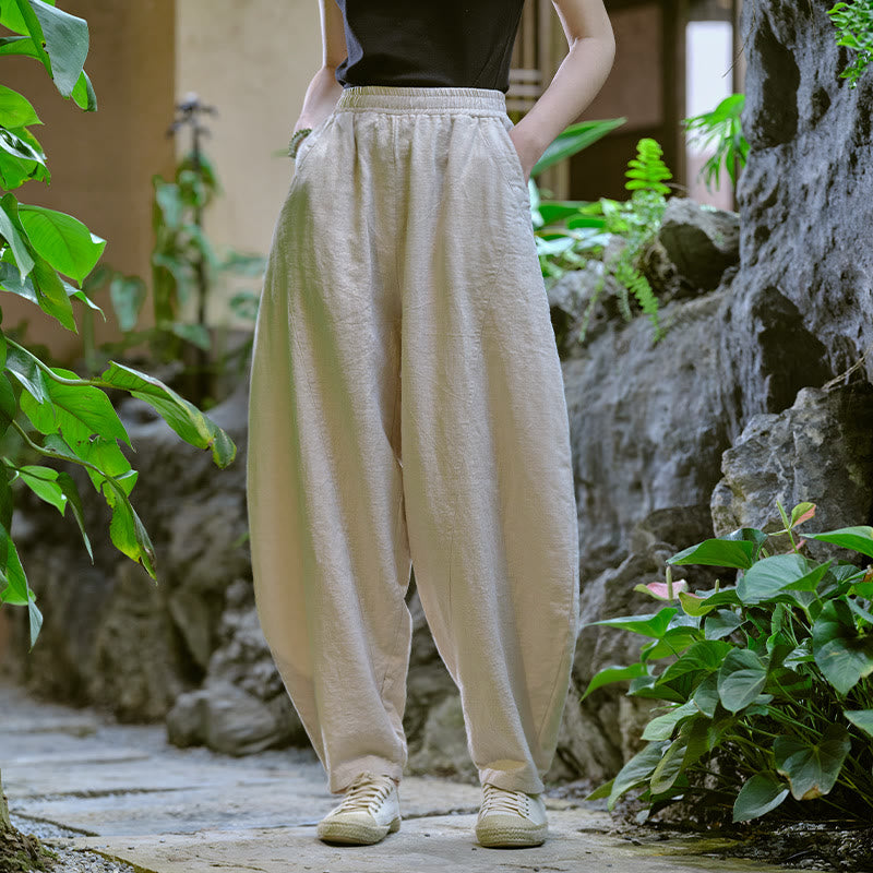 Pantaloni harem yoga larghi tinta unita con tasche Buddha Stones - image 8