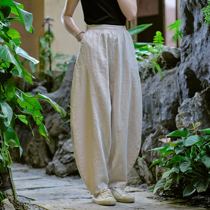 Pantaloni harem yoga larghi tinta unita con tasche Buddha Stones - image 11