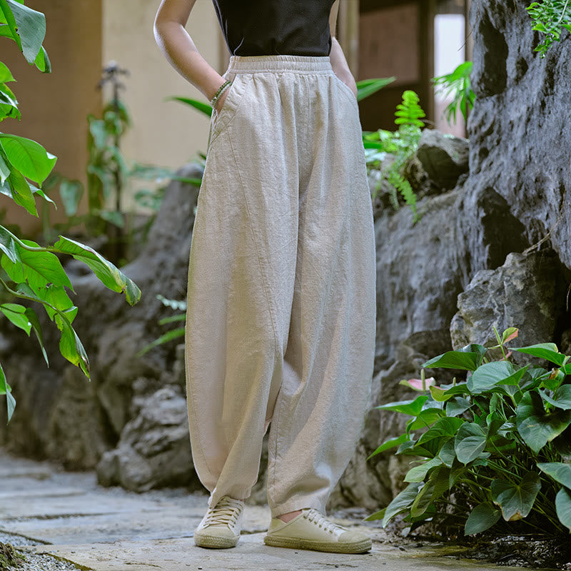 Pantaloni harem yoga larghi tinta unita con tasche Buddha Stones - image 10