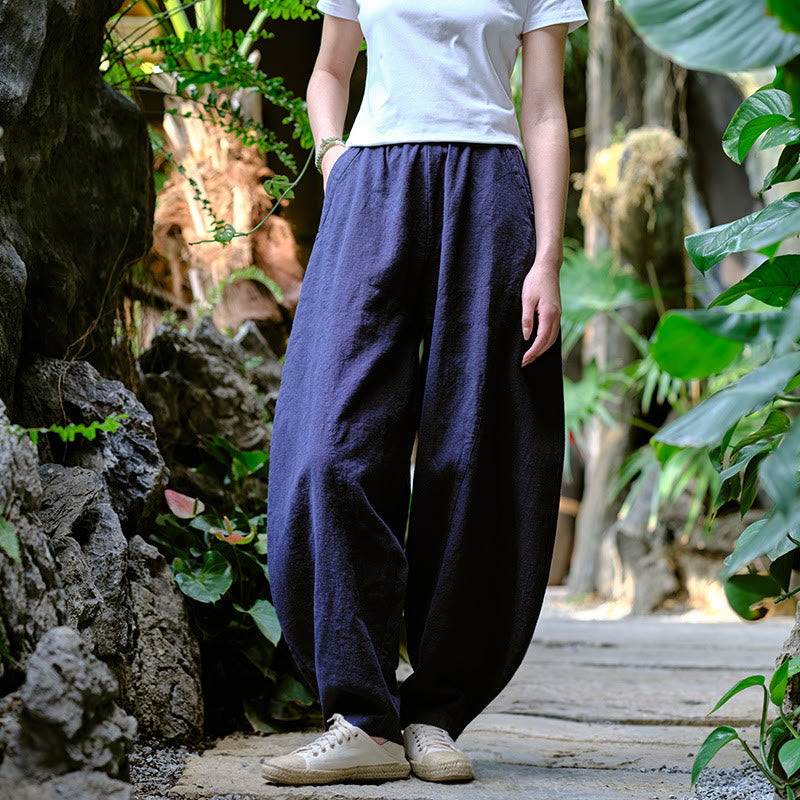 Pantaloni harem yoga larghi tinta unita con tasche Buddha Stones - image 19