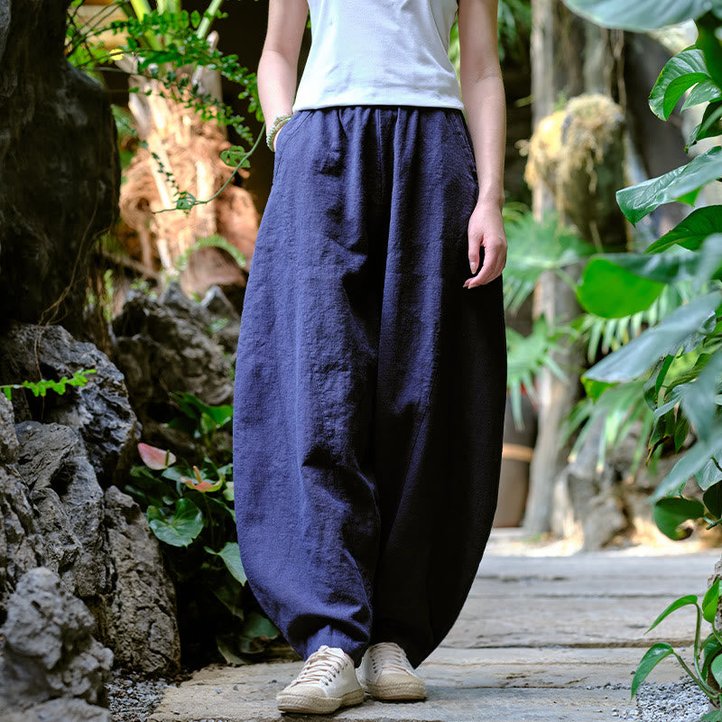Pantaloni harem yoga larghi tinta unita con tasche Buddha Stones - image 20