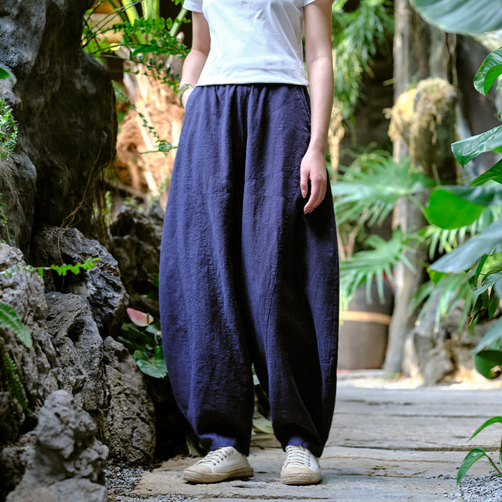 Pantaloni harem yoga larghi tinta unita con tasche Buddha Stones - image 21
