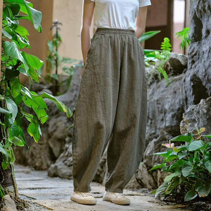 Pantaloni harem yoga larghi tinta unita con tasche Buddha Stones - image 31