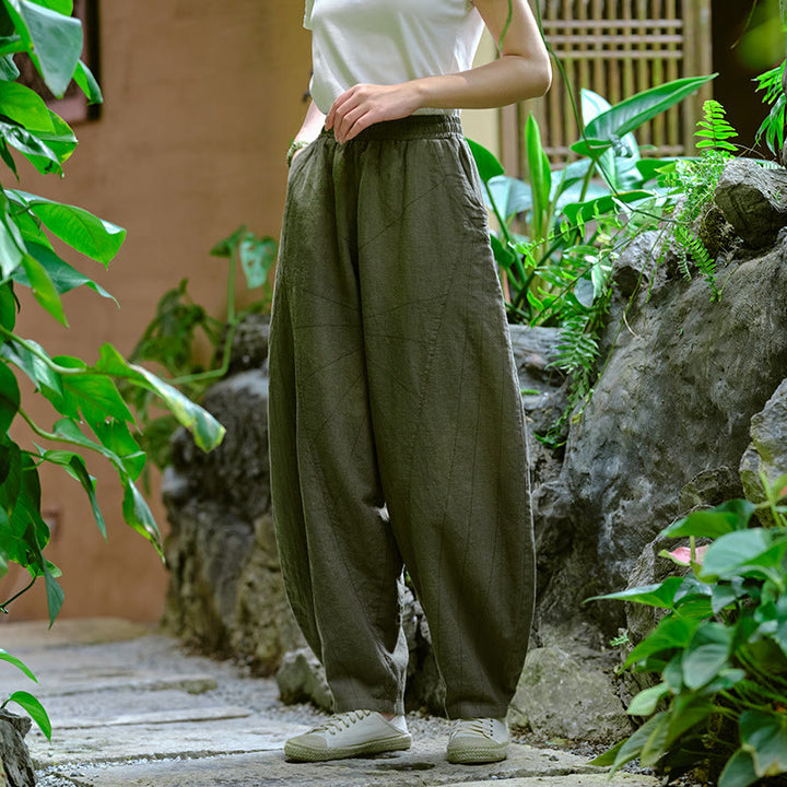 Pantaloni harem yoga larghi tinta unita con tasche Buddha Stones - image 30