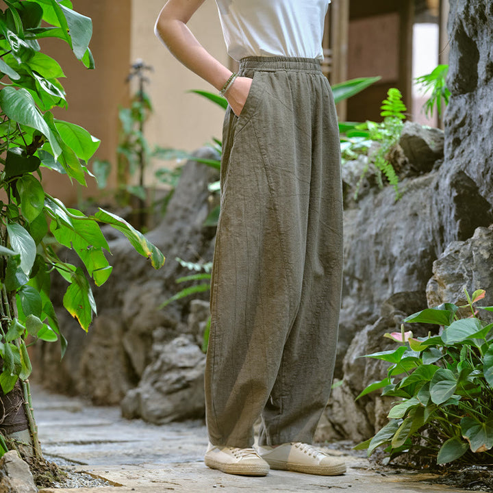 Pantaloni harem yoga larghi tinta unita con tasche Buddha Stones - image 32