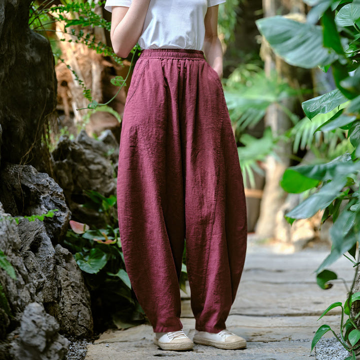 Pantaloni harem yoga larghi tinta unita con tasche Buddha Stones - image 38