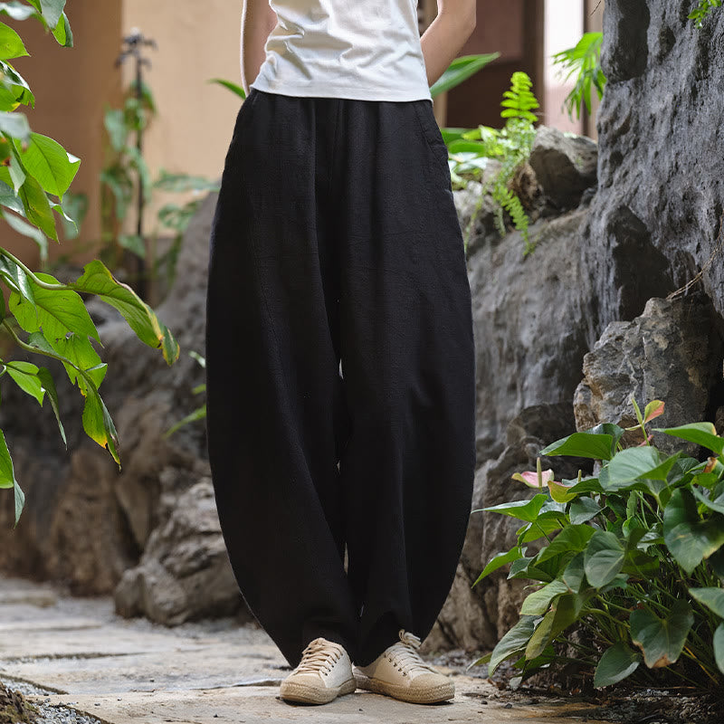 Pantaloni harem yoga larghi tinta unita con tasche Buddha Stones - image 46