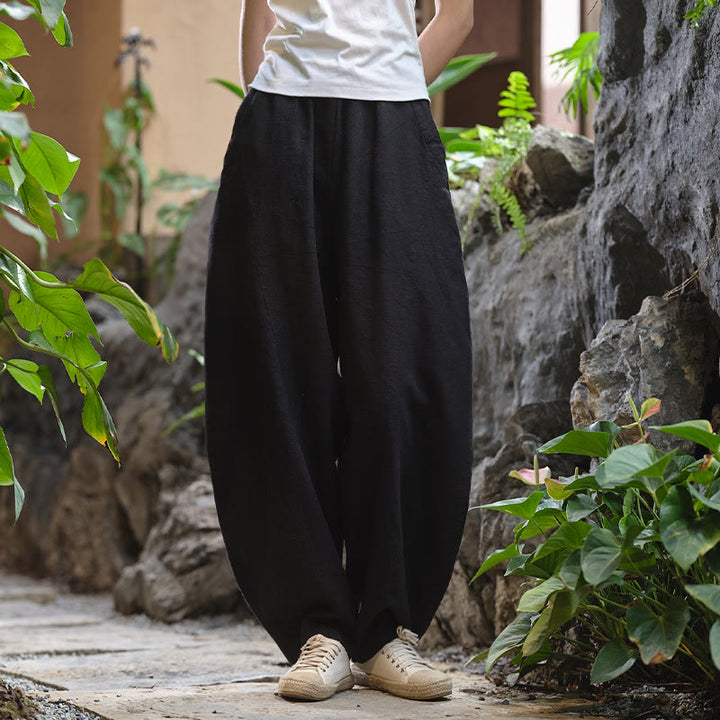 Pantaloni harem yoga larghi tinta unita con tasche Buddha Stones - image 46
