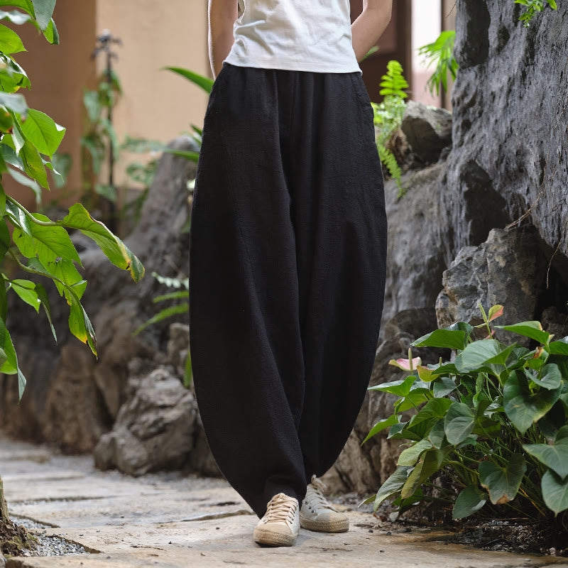 Pantaloni harem yoga larghi tinta unita con tasche Buddha Stones - image 47
