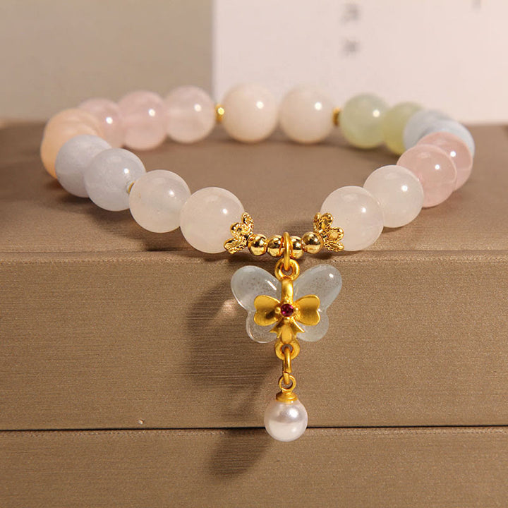 Braccialetto con ciondolo a farfalla in morganite naturale Buddha Stones Confidence