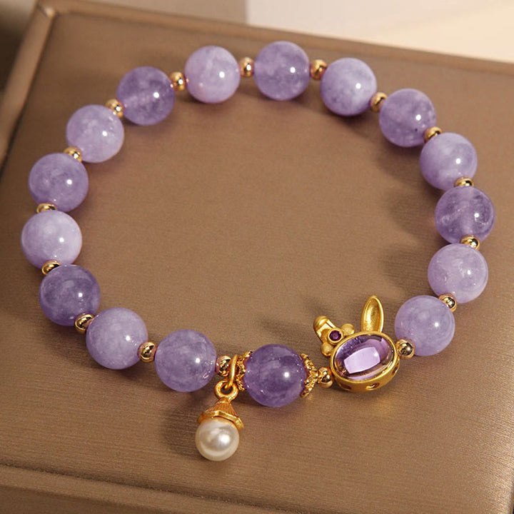 Braccialetto della felicità con coniglio in giada viola naturale Buddha Stones