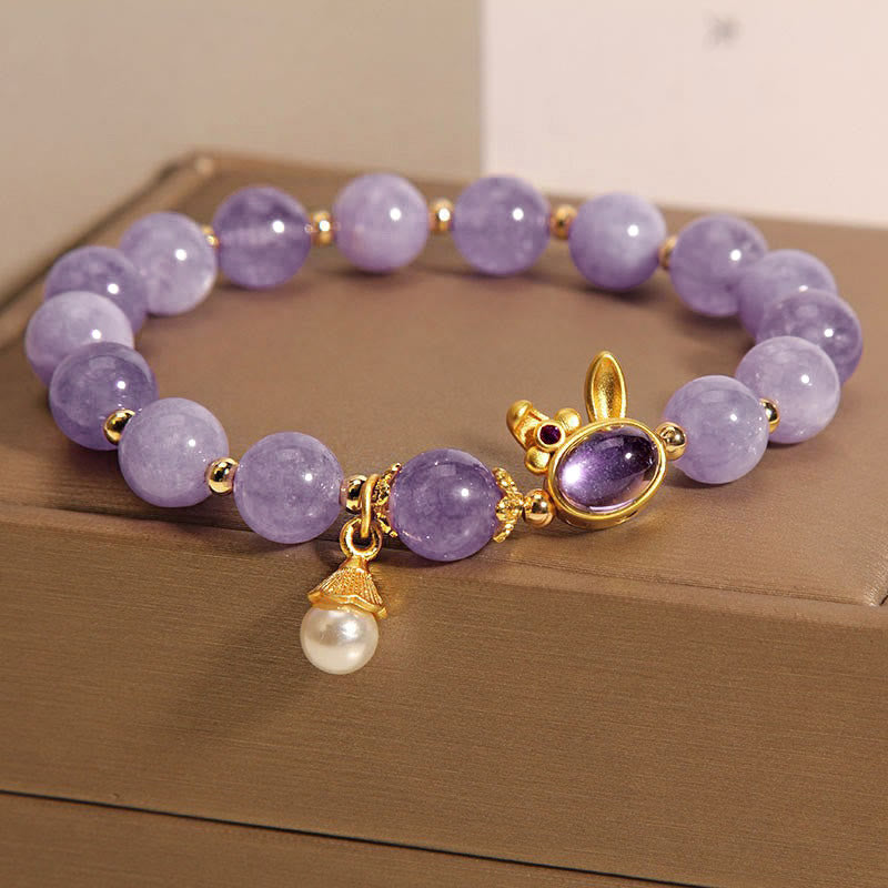 Braccialetto della felicità con coniglio in giada viola naturale Buddha Stones