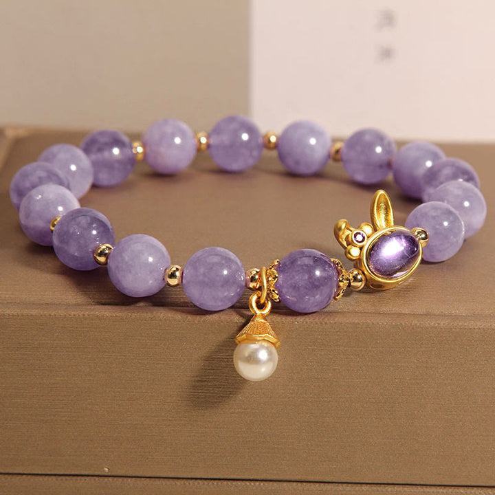 Braccialetto della felicità con coniglio in giada viola naturale Buddha Stones