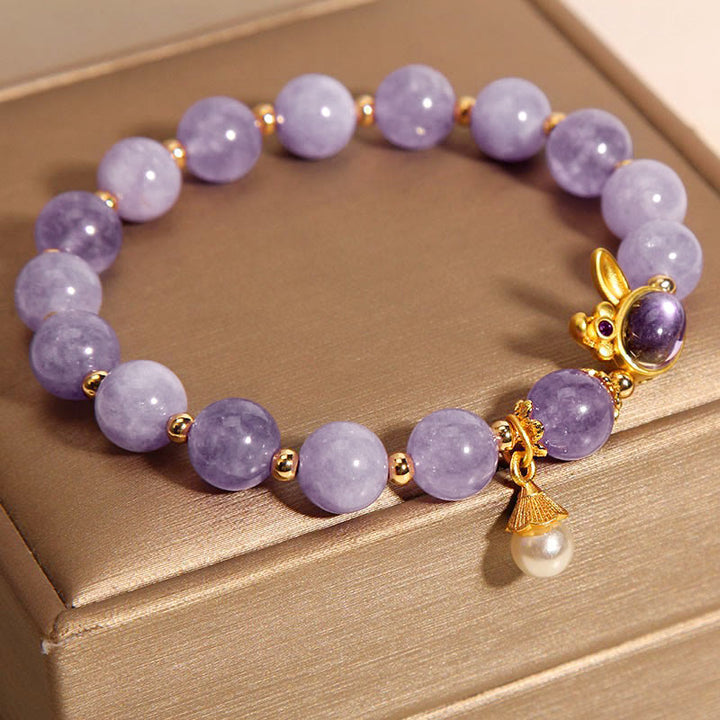 Braccialetto della felicità con coniglio in giada viola naturale Buddha Stones