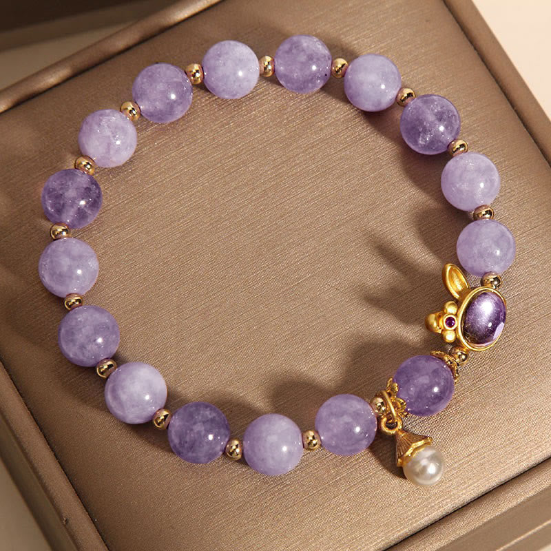 Braccialetto della felicità con coniglio in giada viola naturale Buddha Stones